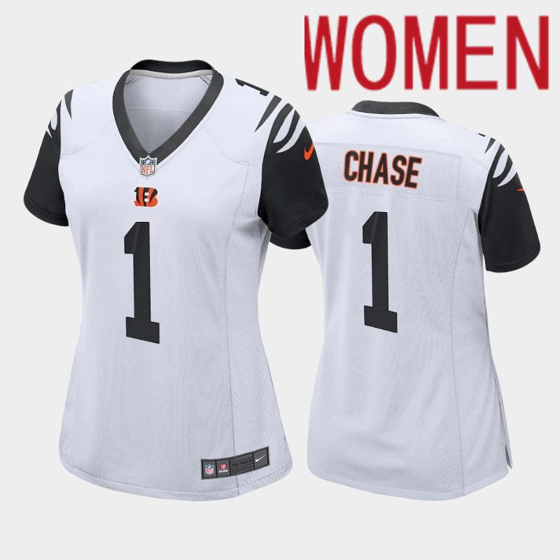 Women Cincinnati Bengals #1 Ja Marr Chase Nike White Alternate Game NFL Jersey